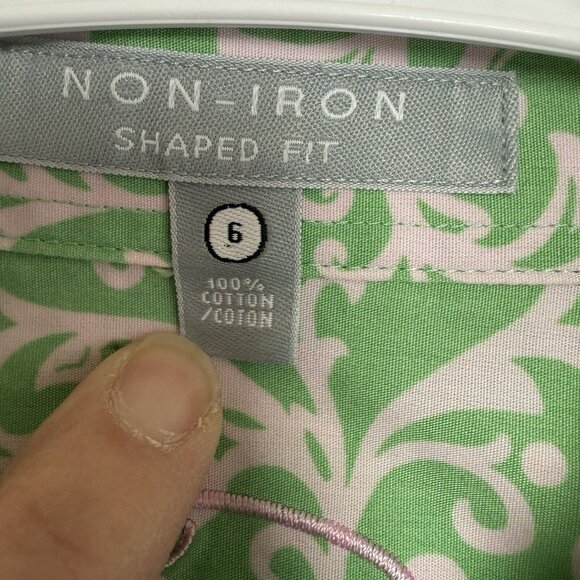 Foxcroft Non Iron Blouse Top Women 6 Green Paisley Button Up Shaped Fit Cotton - Picture 5 of 8